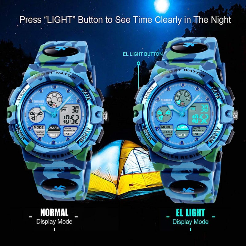 cofuo Camo Kid Watch Age 5-15, Kids Military Army Digital Sports Waterproof Watch for Kids Birthday Presents Camouflage Gifts Toys Age 5-16 Boys Girls Children Young Outdoor Electronic Watches Stopwatch - Image 2